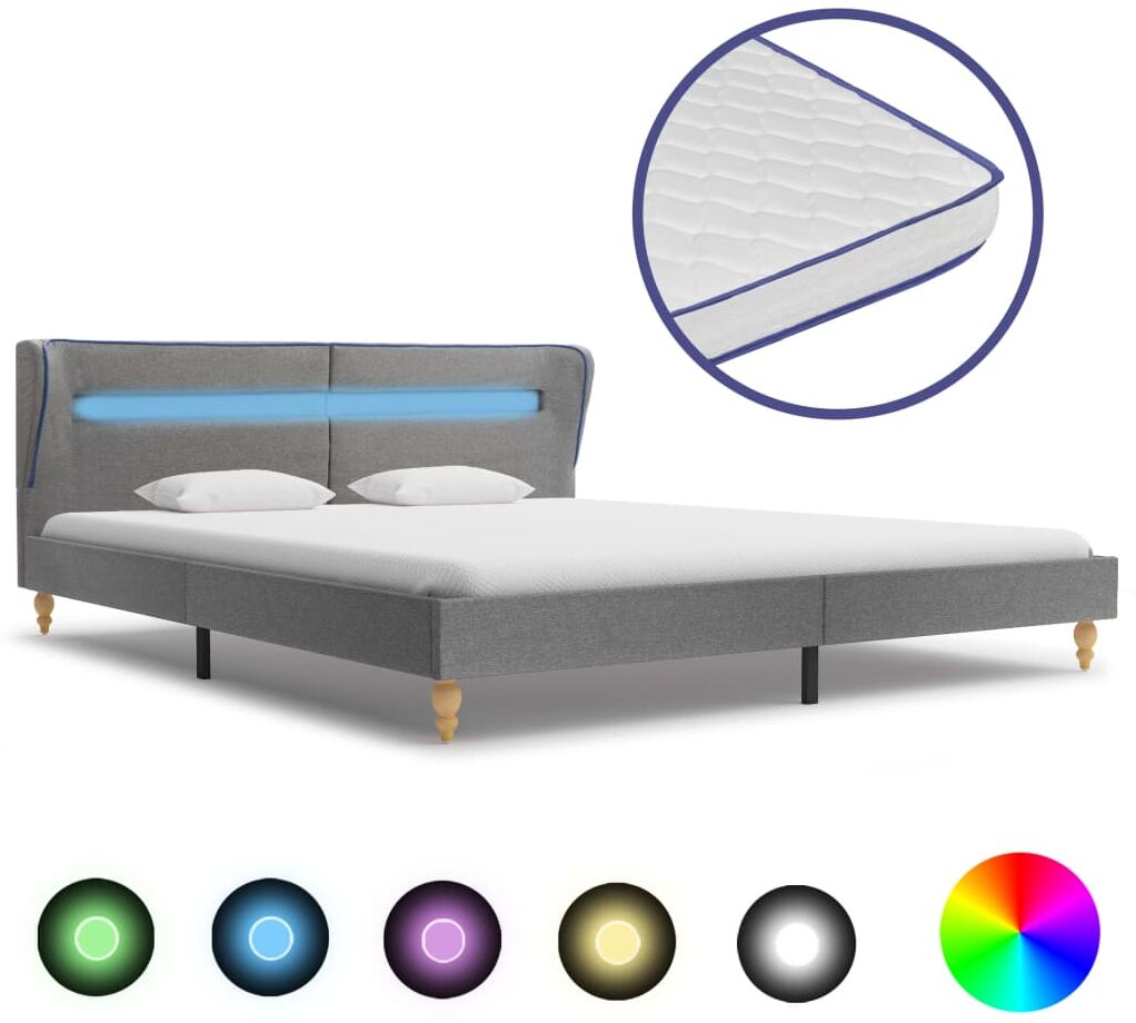 vidaXL seng med LED og madras i memoryskum 160 x 200 cm lysegrå stof vidaXL seng med LED og madras i memoryskum 160 x 200 cm lysegrå stof