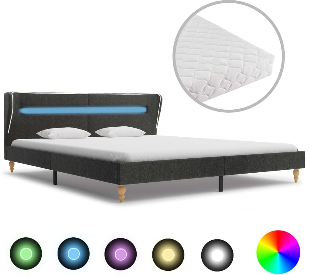vidaXL seng med LED og madras 160 x 200 cm sækkelærred mørkegrå vidaXL seng med LED og madras 160 x 200 cm sækkelærred mørkegrå