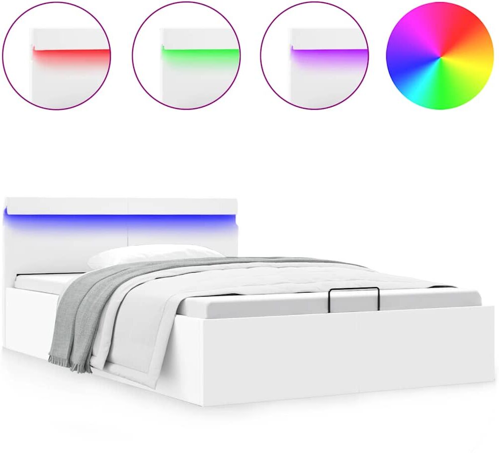 vidaXL hydraulisk opbevaringsseng med LED 140 x 200 cm kunstlæder hvid vidaXL hydraulisk opbevaringsseng med LED 140 x 200 cm kunstlæder hvid