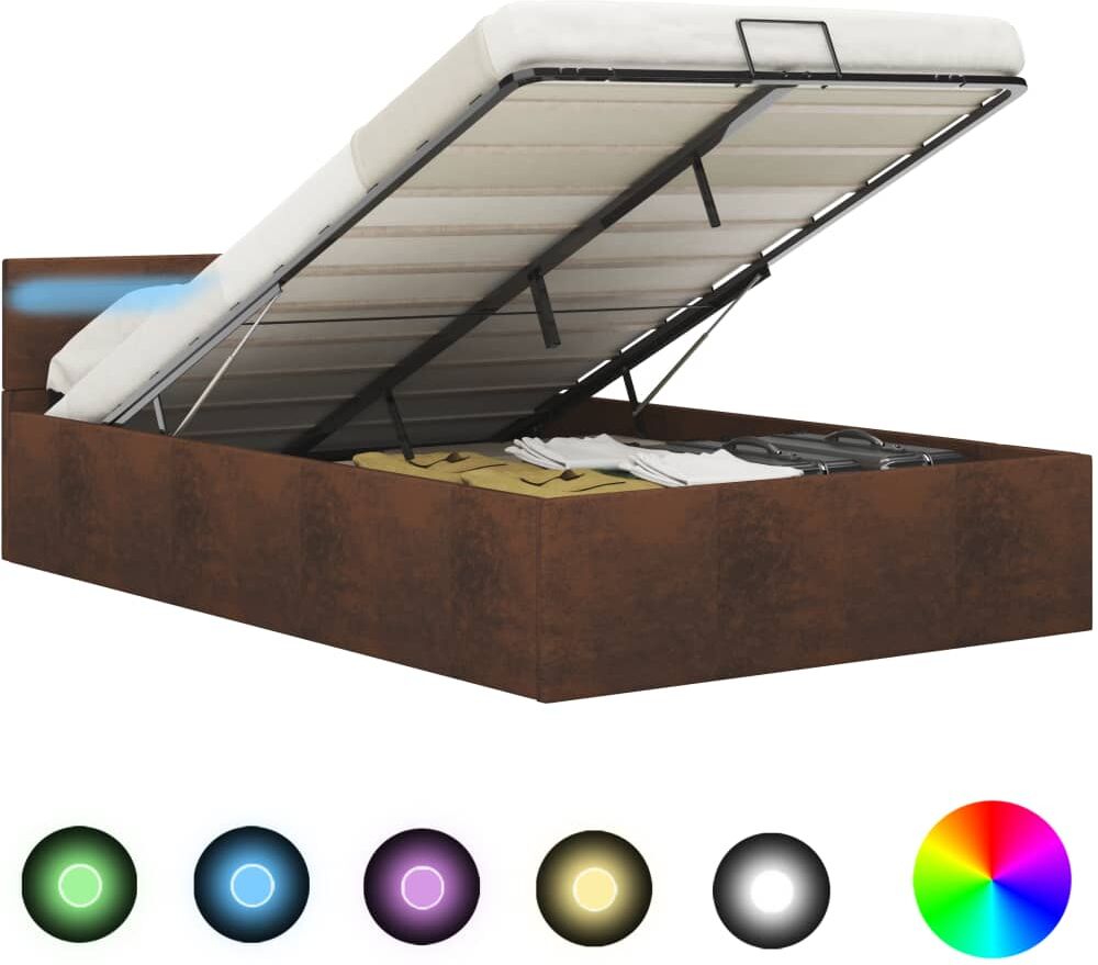 vidaXL hydraulisk opbevaringsseng med LED 120 x 200 stof brun vidaXL hydraulisk opbevaringsseng med LED 120 x 200 stof brun