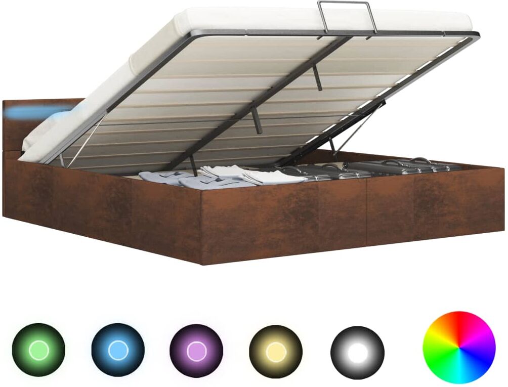 vidaXL hydraulisk opbevaringsseng med LED 160 x 200 stof brun vidaXL hydraulisk opbevaringsseng med LED 160 x 200 stof brun