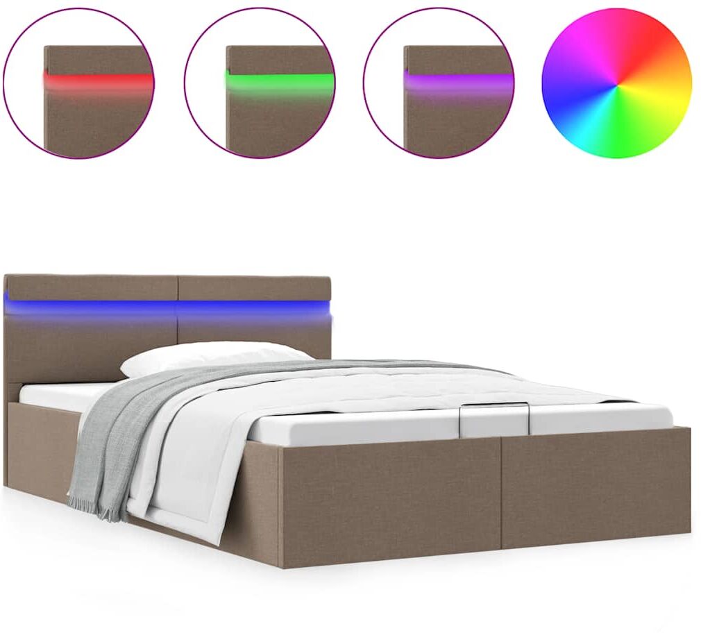 vidaXL hydraulisk opbevaringsseng med LED 140 x 200 cm stof gråbrun vidaXL hydraulisk opbevaringsseng med LED 140 x 200 cm stof gråbrun