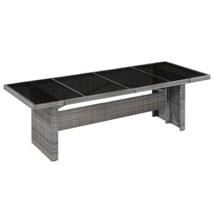 vidaXL havebord i polyrattan og glas 240 x 90 x 74 cm