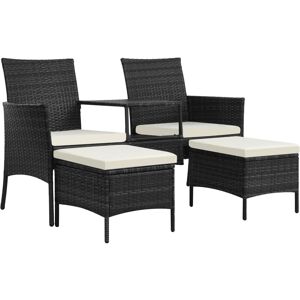 vidaXL 2-personers havesofa med bord og skamler polyrattan sort