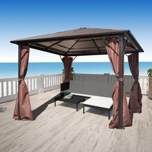 vidaXL havepavillon med gardin brun aluminium 300 x 300 cm