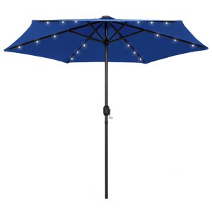 vidaXL udendørs parasol med LED-lys og aluminiumsstang 270 cm azurblå