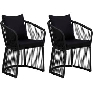 vidaXL havestole 2 stk. med hynder og puder PVC polyrattan sort