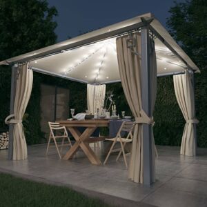 vidaXL pavillon med gardin + LED-lyskæder 3x3 m aluminium cremefarvet