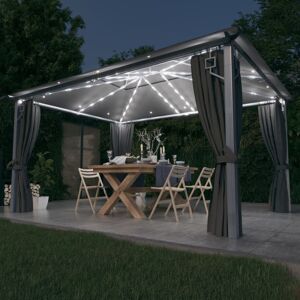 vidaXL pavillon med gardin + LED-lyskæder 400x300 cm aluminium grå