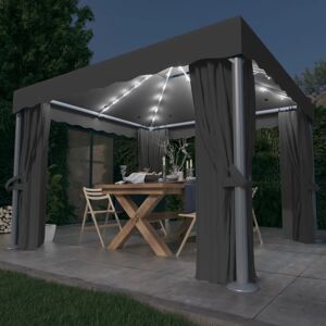 vidaXL pavillon med gardin og LED-lyskæder 3x3 m antracitgrå