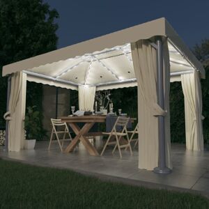 vidaXL pavillon med gardin og LED-lyskæder 4x3 m cremefarvet