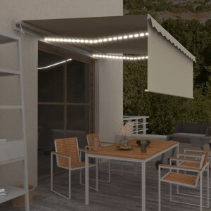 vidaXL markise m. rullegardin + LED + vindsensor 4x3 m auto creme