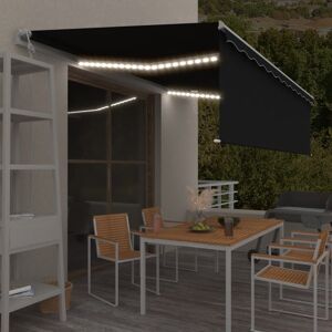 vidaXL markise m. rullegardin + LED + vindsensor 5x3 m auto antracit