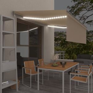 vidaXL markise m. rullegardin + LED-lys + vindsensor 4x3 m auto creme