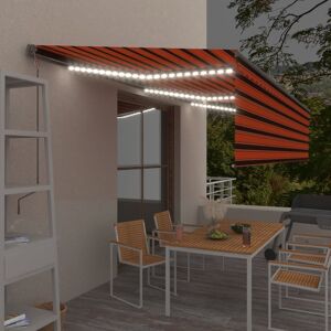 vidaXL markise m. rullegardin+LED+vindsensor 6x3 m auto orange/brun