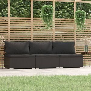 vidaXL 3-personers sofa med hynder polyrattan sort