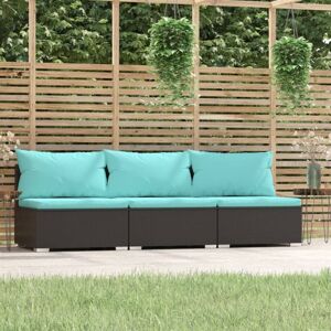 vidaXL 3-personers sofa med hynder polyrattan sort