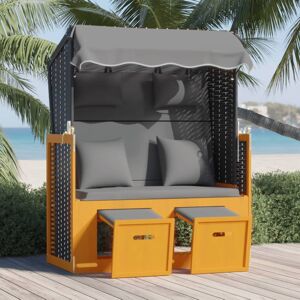 vidaXL strandkurv med hynder polyrattan og massivt træ sort + antracit