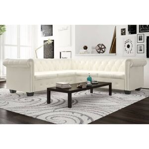 vidaXL 5-personers sofa Chesterfield-look kunstlæder hvid