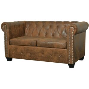 vidaXL 2-personers Chesterfield sofa kunstlæder brun