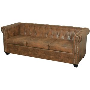 vidaXL 3-personers Chesterfield sofa kunstlæder brun