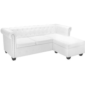 vidaXL L-formet Chesterfield sofa kunstlæder hvid