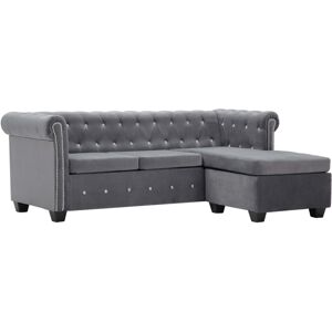 vidaXL L-formet chesterfieldsofa fløjlsbeklædning 199 x 142 x 72 cm grå