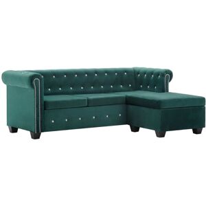 vidaXL L-formet chesterfieldsofa fløjlsbeklædning 199 x 142 x 72 cm grøn