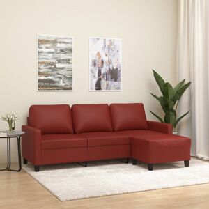vidaXL 3-personers sofa med fodskammel 180 cm kunstlæder vinrød