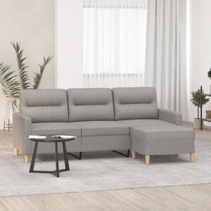 vidaXL 3-personers sofa med fodskammel 180 cm stof Lysegrå