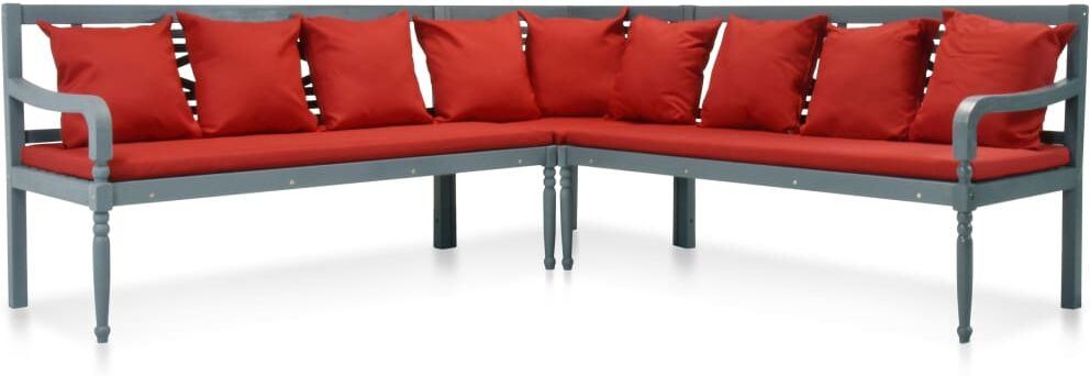 vidaXL haveloungesæt 3 dele massivt akacietræ grå og rød vidaXL haveloungesæt 3 dele massivt akacietræ grå og rød