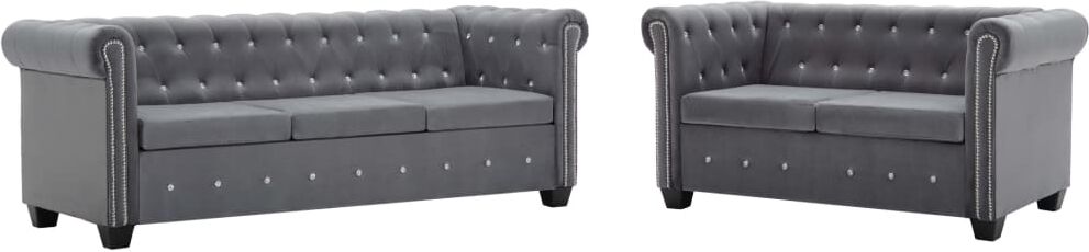 vidaXL chesterfieldsofasæt 2 dele fløjlsbeklædning grå vidaXL chesterfieldsofasæt 2 dele fløjlsbeklædning grå