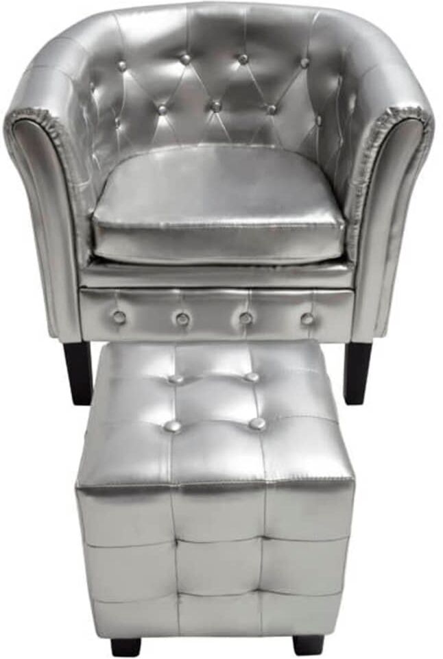 vidaXL lænestol med fodskammel kunstlæder sølvfarvet vidaXL lænestol med fodskammel kunstlæder sølvfarvet