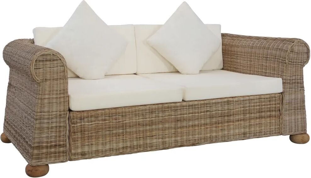 vidaXL 2-personers sofa med hynder naturlig rattan