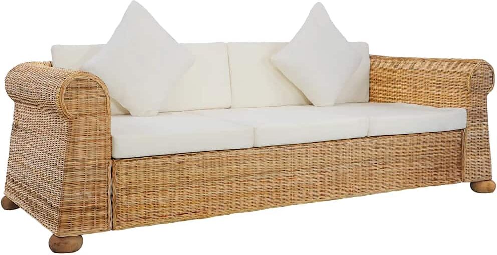 vidaXL 3-personers sofa med hynder naturlig rattan vidaXL 3-personers sofa med hynder naturlig rattan