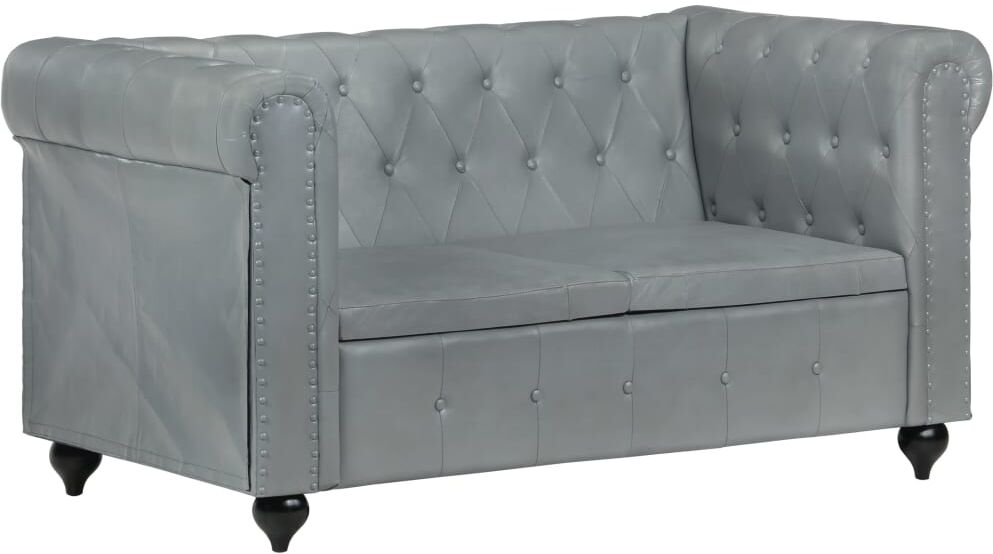 vidaXL 2-personers chesterfieldsofa ægte læder grå vidaXL 2-personers chesterfieldsofa ægte læder grå