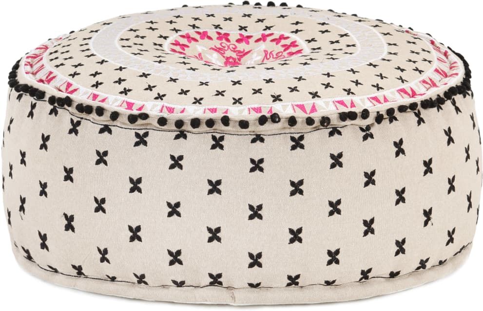 vidaXL rund puf med broderi 60x25 cm bomuld flerfarvet vidaXL rund puf med broderi 60x25 cm bomuld flerfarvet
