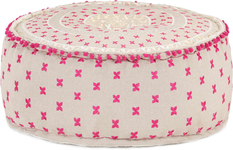 vidaXL rund puf med broderi 60x25 cm bomuld flerfarvet vidaXL rund puf med broderi 60x25 cm bomuld flerfarvet