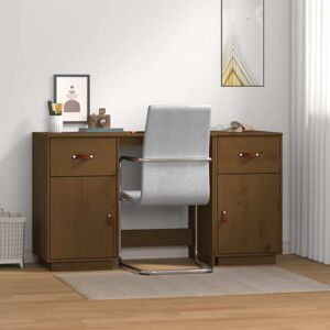 vidaXL skrivebord med skabe 135x50x75 cm massivt fyrretræ gyldenbrun