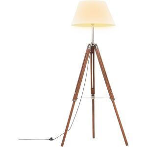 vidaXL gulvlampe med trefod 141 cm massivt teaktræ honningbrun og hvid