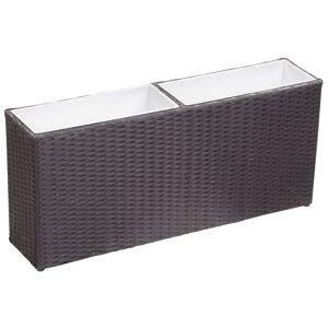 vidaXL plantekasse med 2 krukker 90x20x40 cm polyrattan sort