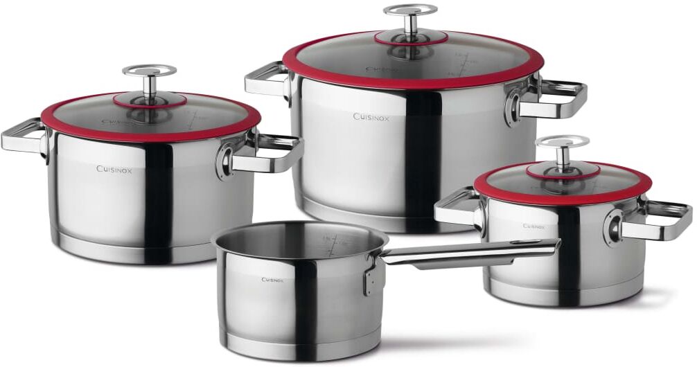 CUISINOX grydesæt 4 dele sølvfarvet og rød CUISINOX grydesæt 4 dele sølvfarvet og rød