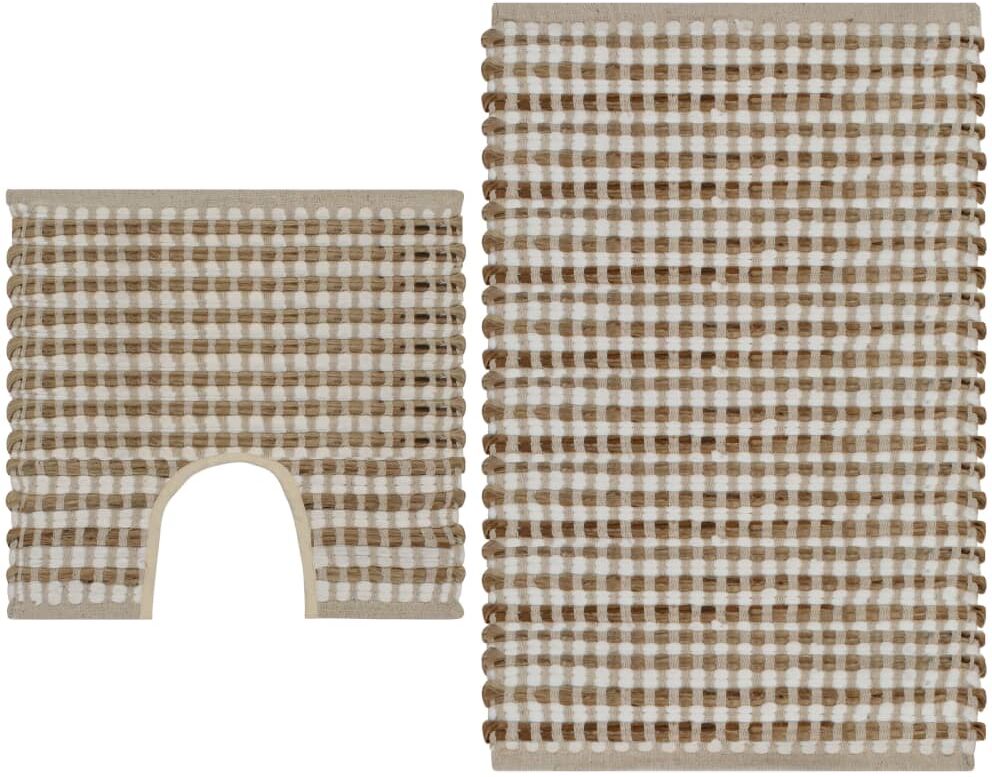 vidaXL bademåttesæt i håndvævet jute stof naturfarvet og hvid vidaXL bademåttesæt i håndvævet jute stof naturfarvet og hvid