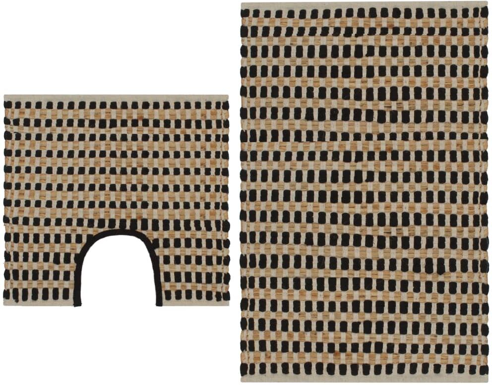 vidaXL bademåttesæt i håndvævet jute stof naturfarvet og sort vidaXL bademåttesæt i håndvævet jute stof naturfarvet og sort