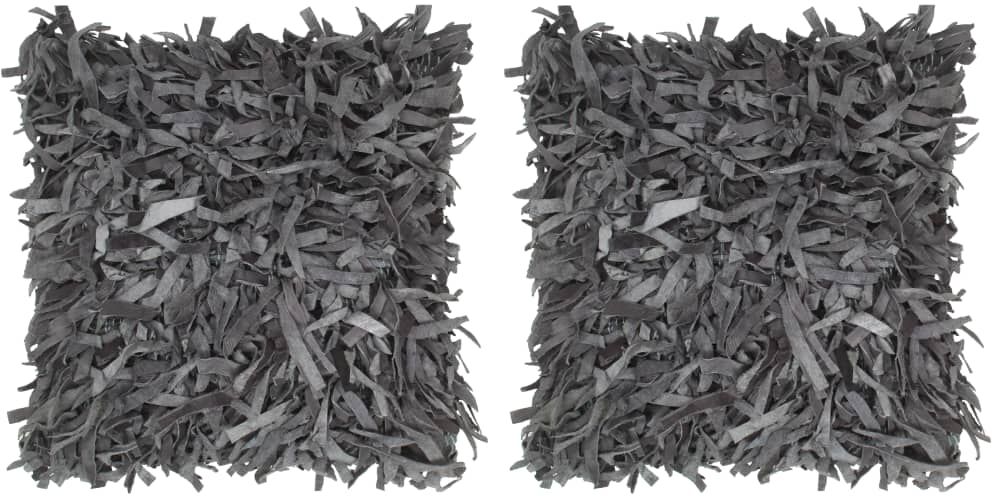 vidaXL puder 2 stk. pjusket grå 45 x 45 cm læder og bomuld vidaXL puder 2 stk. pjusket grå 45 x 45 cm læder og bomuld