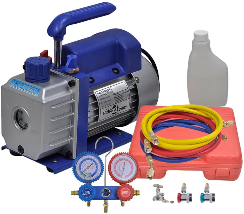 vidaXL ettrins-vakuumpumpe med tovejs-trykmålersæt med manifold vidaXL ettrins-vakuumpumpe med tovejs-trykmålersæt med manifold