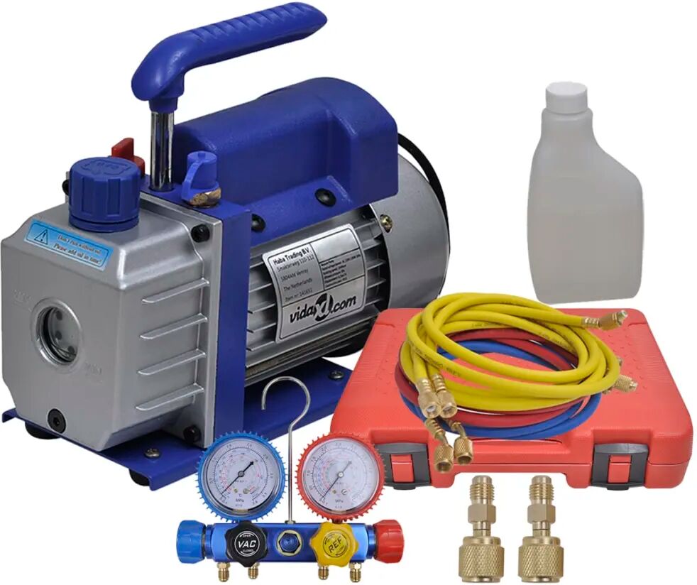 vidaXL ettrins-vakuumpumpe med firevejs-trykmålersæt med manifold vidaXL ettrins-vakuumpumpe med firevejs-trykmålersæt med manifold