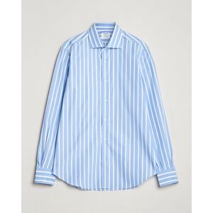 Mazzarelli Soft Cotton Cut Away Shirt Blue/White Stripe men L Hvid