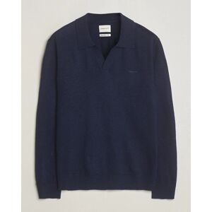 GANT Cotton/Linen Knitted Polo Evening Blue men M Blå