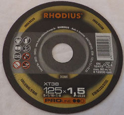 Skæreskive Ø125x1,5 XT38 Rhodius TYSK KVALITETS SKIVE Skæreskive Ø125x1,5 XT38 Rhodius TYSK KVALITETS SKIVE